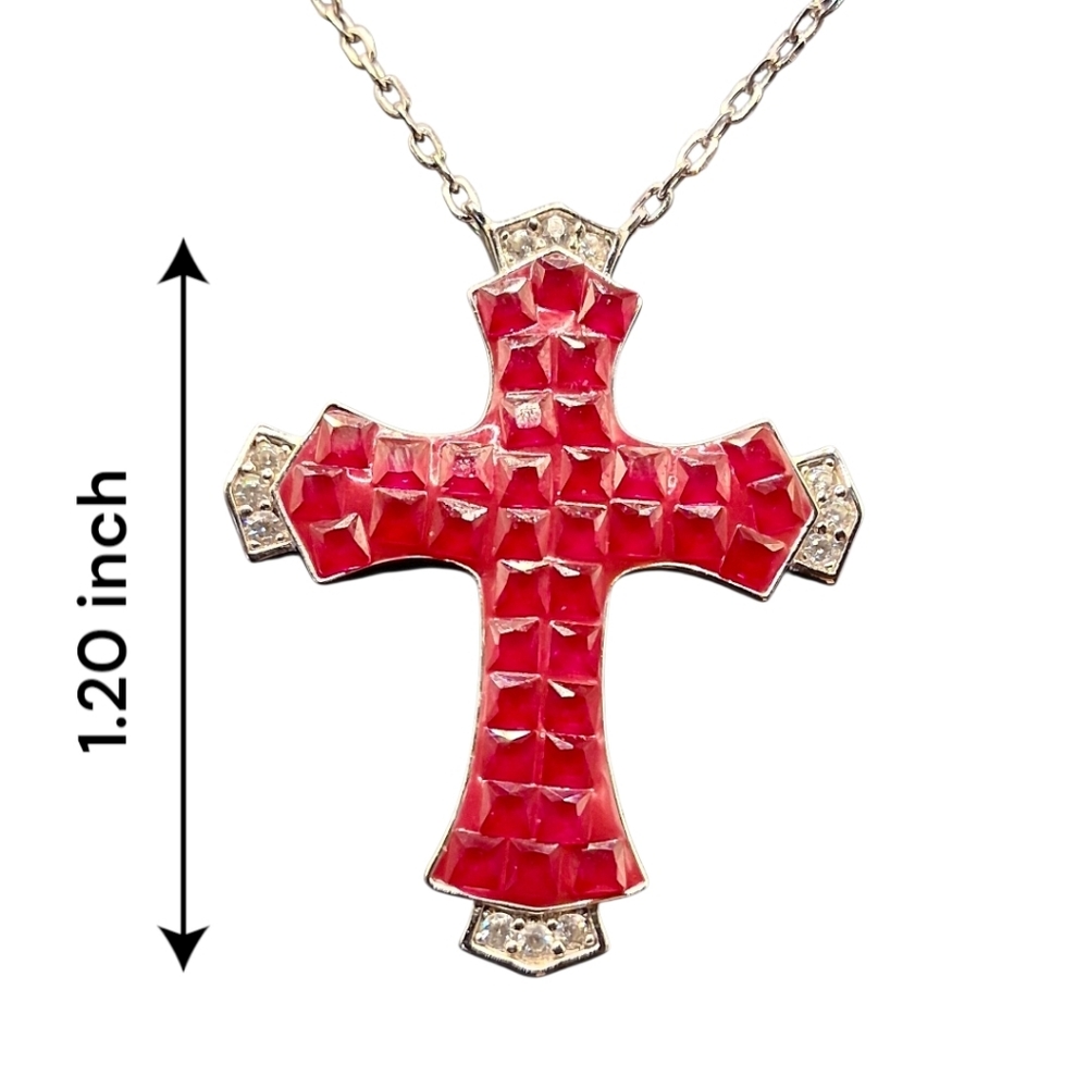 🔥Reduced! Invisibly Set Created Ruby Cross In Rhodium over Silver 2.0 ctw - Picture 5 of 5